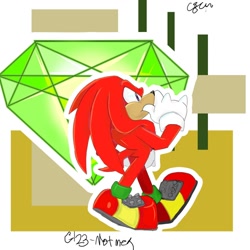 Size: 1280x1280 | Tagged: safe, artist:e-123not-mega, knuckles the echidna (sonic), anthro, plantigrade anthro, sega, sonic the hedgehog (series), 2020, male, master emerald, quills, red tail, tail