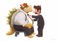 Size: 3505x2480 | Tagged: safe, artist:cody_soh, bowser (mario), luigi (mario), fictional species, human, koopa, mammal, reptile, anthro, plantigrade anthro, mario (series), nintendo, duo, duo male, high res, male, males only