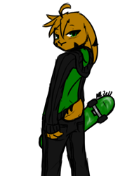 Size: 600x800 | Tagged: safe, artist:avante92, oc, oc only, lagomorph, mammal, rabbit, anthro, bottomwear, clothes, green eyes, hoodie, looking at you, looking back, male, pants, skateboard, sketch, solo, solo male, topwear