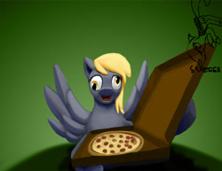 Size: 1280x989 | Tagged: safe, artist:warskunk, derpy hooves (mlp), equine, fictional species, mammal, pegasus, pony, feral, friendship is magic, hasbro, my little pony, female, food, pizza, solo, solo female