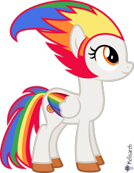Size: 4000x5142 | Tagged: safe, artist:radomila radon, oc, oc only, oc:irene iridium, equine, fictional species, mammal, pegasus, pony, feral, friendship is magic, hasbro, my little pony, .svg available, absurd resolution, colored wings, female, gradient wings, hair, inkscape, looking up, mare, multicolored hair, multicolored wings, rainbow hair, rainbow tail, rainbow wings, simple background, solo, solo female, tail, transparent background, vector, wings