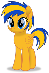 Size: 3000x4417 | Tagged: safe, artist:keronianniroro, oc, oc only, oc:flare spark, equine, fictional species, mammal, pegasus, pony, feral, friendship is magic, hasbro, my little pony, my little pony: the movie, 2020, feathered wings, feathers, female, folded wings, hair, high res, horn, mare, simple background, smiling, solo, solo female, tail, transparent background, wings, yellow body