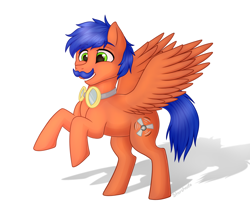 Size: 2728x2383 | Tagged: safe, artist:starshade, oc, oc only, oc:griffin, equine, fictional species, mammal, pegasus, pony, feral, hasbro, my little pony, commission, cute, cutie mark, facial hair, goggles, high res, male, moustache, rearing, simple background, smiling, solo, solo male, stallion, white background, ych result