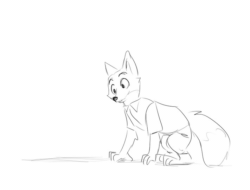 Size: 711x540 | Tagged: safe, artist:astro-bunny, nick wilde (zootopia), canine, fox, mammal, red fox, anthro, disney, zootopia, 2d, 2d animation, animated, frame by frame, gif, male, monochrome, simple background, solo, solo male, stuck, white background