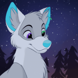 Size: 500x500 | Tagged: safe, artist:tuwka, canine, mammal, wolf, feral, 1:1, 2d, 2d animation, ambiguous gender, animated, conifer tree, cute, frame by frame, front view, gif, heart, heterochromia, licking, low res, night, night sky, sky, solo, solo ambiguous, stars, three-quarter view, tongue, tongue out, tree