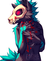 Size: 695x900 | Tagged: safe, artist:falvie, canine, mammal, anthro, ambiguous gender, blood, bone, simple background, skull, solo, solo ambiguous