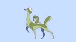 Size: 1200x675 | Tagged: artist needed, safe, borzoi, canine, dog, mammal, feral, 2d, 2d animation, ambiguous gender, ambiguous only, animated, blue background, duo, duo ambiguous, frame by frame, fur, gif, green body, green fur, side view, simple background, walking