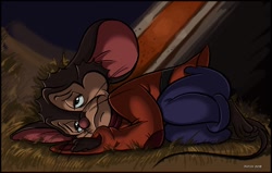 Size: 1280x815 | Tagged: safe, artist:dutch, fievel mousekewitz (an american tail), mammal, mouse, rodent, anthro, an american tail, sullivan bluth studios, 2d, brown body, brown fur, fur, male, sad, scene interpretation, solo, solo male, young
