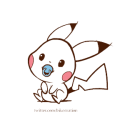 Size: 300x300 | Tagged: safe, artist:bikomation, fictional species, mammal, pikachu, feral, nintendo, pokémon, 2d, 2d animation, ambiguous gender, animated, baby, frame by frame, front view, gif, low res, pacifier, partial color, simple background, solo, solo ambiguous, three-quarter view, white background, young