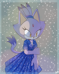 Size: 1200x1500 | Tagged: safe, artist:yaniis15, blaze the cat (sonic), cat, feline, mammal, anthro, sega, sonic the hedgehog (series), 2020, abstract background, clothes, dress, female, solo, solo female, tail