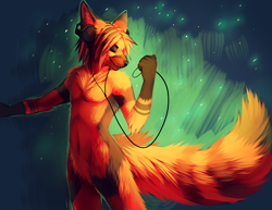 Size: 1100x850 | Tagged: safe, artist:falvie, canine, fox, mammal, anthro, ambiguous gender, headphones, simple background, solo, solo ambiguous