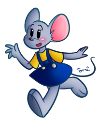 Size: 353x431 | Tagged: safe, artist:sarispy56, mammal, mouse, rodent, semi-anthro, 2d, clothes, dress, female, front view, fur, gray body, gray fur, low res, mattie (reader rabbit), murine, open mouth, reader rabbit, simple background, solo, solo female, tail, three-quarter view, transparent background, young