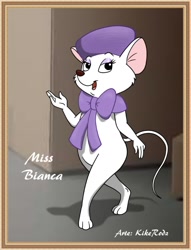 Size: 612x800 | Tagged: safe, artist:kikerodz, miss bianca (the rescuers), mammal, mouse, rodent, semi-anthro, disney, the rescuers, 2d, female, front view, fur, looking at you, open mouth, solo, solo female, tail, three-quarter view, white body, white fur