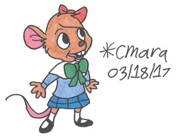 Size: 694x540 | Tagged: safe, artist:cmara, olivia flaversham (the great mouse detective), mammal, mouse, rodent, anthro, disney, the great mouse detective, 2d, bottomwear, bow, brown body, brown fur, clothes, female, front view, fur, hair bow, simple background, skirt, solo, solo female, three-quarter view, traditional art, white background, young
