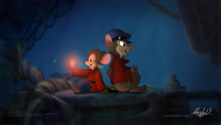 Size: 1920x1080 | Tagged: safe, artist:maxl654, fievel mousekewitz (an american tail), mrs. brisby (the secret of nimh), mammal, mouse, rodent, anthro, semi-anthro, an american tail, sullivan bluth studios, the secret of nimh, universal pictures, 16:9, 2011, 2d, brown body, brown fur, clothes, crossover, duo, female, field mouse, fur, hat, male, murine, side view, wallpaper, young