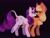 Size: 2048x1536 | Tagged: safe, artist:yaboi97240223, applejack (mlp), rarity (mlp), earth pony, equine, fictional species, mammal, pony, unicorn, feral, friendship is magic, hasbro, my little pony, 2020, black background, clothes, cowboy hat, duo, duo female, female, female/female, females only, happy, hat, horn, looking at each other, mare, open mouth, rarijack (mlp), shipping, simple background, smiling, tail