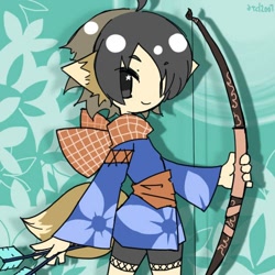 Size: 500x500 | Tagged: safe, artist:mot, animal humanoid, canine, fictional species, fox, mammal, humanoid, 1:1, 2007, arrows, bow (weapon), eared humanoid, female, low res, solo, solo female, tail, tailed humanoid, vixen, weapon