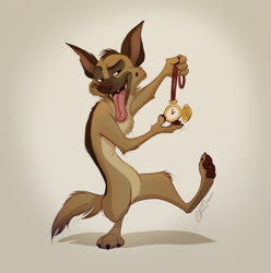 Size: 850x856 | Tagged: dead source, safe, artist:pointedfox, charlie (all dogs go to heaven), canine, dog, german shepherd, mammal, feral, all dogs go to heaven, sullivan bluth studios, bipedal, brown body, brown fur, fur, male, paw pads, paws, sneaky, solo, solo male, tongue, tongue out, watch