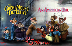 Size: 1024x650 | Tagged: safe, artist:the-b-meister, basil (the great mouse detective), david q. dawson (the great mouse detective), fievel mousekewitz (an american tail), flaversham (the great mouse detective), mama mousekewitz (an american tail), olivia flaversham (the great mouse detective), papa mousekewitz (an american tail), tanya mousekewitz (an american tail), tony toponi (an american tail), yasha mousekewitz (an american tail), mammal, mouse, rodent, anthro, an american tail, disney, sullivan bluth studios, the great mouse detective, 2d, baby, boots, bottle, bottomwear, clothes, container, crossover, dress, english text, female, glasses, group, handshake, hat, headscarf, headwear, large group, male, murine, pants, shoes, signature, sweater, text, topwear, young