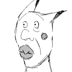 Size: 300x300 | Tagged: safe, artist:北峰ラリュウ, fictional species, mammal, pikachu, ambiguous form, flipnote studio, nintendo, pokémon, 1:1, 2007, abomination, ambiguous gender, bust, cursed image, low res, nightmare fuel, not salmon, simple background, solo, solo ambiguous, ugly, wat, white background