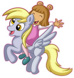 Size: 569x600 | Tagged: safe, artist:meckelfoxstudio, d.w. read (arthur), derpy hooves (mlp), aardvark, equine, fictional species, mammal, pegasus, pony, anthro, feral, arthur (series), friendship is magic, hasbro, my little pony, pbs, 2d, brown body, brown fur, clothes, crossover, dress, duo, duo female, eyes closed, female, females only, fur, gray body, gray fur, simple background, transparent background, young