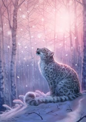 Size: 905x1280 | Tagged: safe, artist:deyvarah, artist:johis, big cat, feline, mammal, snow leopard, feral, lifelike feral, 2020, ambiguous gender, black body, black fur, blep, digital art, featured image, forest, fur, gray body, gray fur, non-sapient, outdoors, realistic, side view, sitting, snow, snowfall, spotted fur, tail, tongue, tongue out, whiskers, white body, white fur, winter