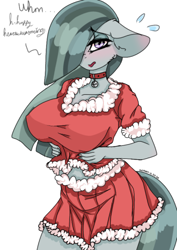 Size: 354x499 | Tagged: safe, artist:moodi, marble pie (mlp), earth pony, equine, fictional species, mammal, pony, anthro, friendship is magic, hasbro, my little pony, 2020, adorasexy, anthrofied, bell, bell collar, big breasts, blushing, bottomwear, breasts, christmas, clothes, collar, crop top, cute, dialogue, ear blush, embarrassed, female, holiday, line art, looking at you, low res, mare, nipple outline, open mouth, pointy nipples, sexy, shy, skirt, solo, solo female, sweat, sweatdrop, tail, talking, topwear