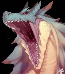 Size: 1122x1280 | Tagged: suggestive, artist:nevolsky, fictional species, lagiacrus, reptile, feral, monster hunter, ambiguous gender, bust, mawshot, open mouth, portrait, saliva, sharp teeth, solo, solo ambiguous, teeth