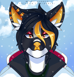 Size: 3202x3317 | Tagged: safe, artist:syncbanned, oc, oc only, canine, mammal, maned wolf, wolf, anthro, 2d, digital art, ears, gold, high res, male, patreon, profile picture, solo, solo male