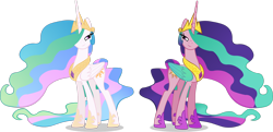 Size: 3518x1705 | Tagged: safe, artist:doctor-g, princess celestia (mlp), alicorn, equine, fictional species, mammal, pony, feral, friendship is magic, hasbro, my little pony, 2012, alternate coloration, crown, ethereal mane, feathered wings, feathers, female, folded wings, high res, hoof shoes, horn, jewelry, mare, on model, peytral, regalia, self paradox, simple background, smiling, solo, solo female, tail, transparent background, vector, wings