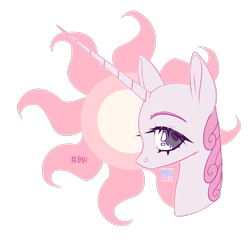 Size: 2000x2000 | Tagged: safe, artist:bismark, princess celestia (mlp), alicorn, equine, fictional species, mammal, pony, feral, friendship is magic, hasbro, my little pony, 2d, bust, cutie mark, female, hair, high res, horn, magenta eyes, mane, pink, pink hair, simple background, sketch, solo, solo female, sun, transparent background