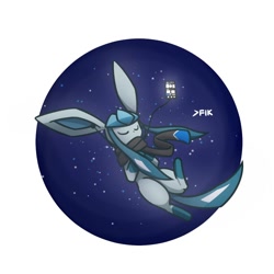 Size: 1000x1000 | Tagged: safe, alternate version, artist:blu1020, oc, oc only, oc:fiku (blu1020), eeveelution, fictional species, glaceon, mammal, feral, nintendo, pokémon, 2020, abstract background, blue body, blue fur, cell phone, clothes, digital art, earbuds, eyes closed, fur, male, multicolored fur, phone, scarf, smartphone, solo, solo male