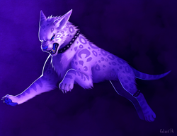 Size: 750x579 | Tagged: safe, artist:falvie, feline, mammal, saber-toothed cat, feral, ambiguous gender, collar, simple background, solo, solo ambiguous