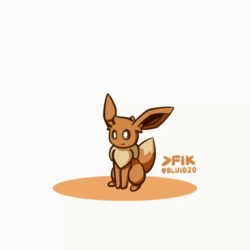 Size: 560x560 | Tagged: safe, artist:blu1020, eevee, eeveelution, fictional species, mammal, feral, nintendo, pokémon, 2020, 2d, 2d animation, ambiguous gender, animated, brown body, brown fur, brown sclera, colored sclera, cute, digital art, frame by frame, fur, gif, multicolored tail, open mouth, simple background, solo, solo ambiguous, tail, white background, white eyes