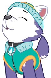 Size: 544x832 | Tagged: safe, artist:thecunninghusky, everest (paw patrol), canine, dog, husky, mammal, nordic sled dog, feral, nickelodeon, paw patrol, beanie, black nose, blue eyes, clothes, digital art, ears, eyes closed, female, fur, hat, howling, looking at you, lying down, multicolored fur, purple body, purple fur, purple tail, sharp teeth, snow, solo, solo female, suit, sweater, tail, teeth, tongue, topwear, two toned body, two toned fur, white body, white fur, white tail