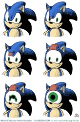 Size: 540x825 | Tagged: safe, artist:patrick alexander, sonic the hedgehog (sonic), hedgehog, mammal, anthro, sega, sonic the hedgehog (series), creepy, cursed image, male, nightmare fuel, not salmon, quills, simple background, solo, solo male, wat, white background