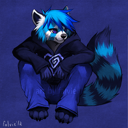 Size: 600x603 | Tagged: safe, artist:falvie, mammal, red panda, anthro, ambiguous gender, clothes, hoodie, simple background, solo, solo ambiguous, topwear
