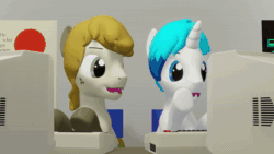 Size: 1920x1080 | Tagged: safe, artist:deedeeteearts, oc, oc only, oc:logic puzzle, oc:supersaw, equine, mammal, pony, feral, commodore 64, hasbro, my little pony, 16:9, 3d, 3d animation, animated, computer, couple, digital art, duo, male, office, sound, webm