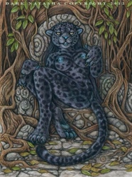 Size: 549x739 | Tagged: suggestive, artist:dark natasha, big cat, feline, jaguar, mammal, anthro, digitigrade anthro, 2012, female, nudity, solo, solo female, throne, traditional art