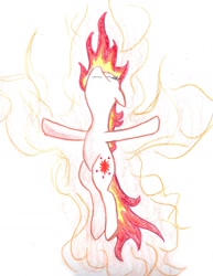 Size: 1024x1324 | Tagged: safe, artist:invidlord, twilight sparkle (mlp), equine, fictional species, mammal, pony, rapidash, unicorn, feral, friendship is magic, hasbro, my little pony, nintendo, pokémon, crossover, female, fire, mane, mane of fire, mare, solo, solo female, t pose, traditional art