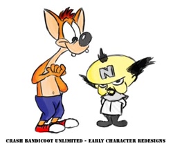 Size: 600x520 | Tagged: dead source, safe, artist:og_frostnuttz, crash bandicoot (crash bandicoot), dr. neo cortex (crash bandicoot), pinky (animaniacs), the brain (animaniacs), bandicoot, human, mammal, marsupial, anthro, animaniacs, crash bandicoot (series), warner brothers, bottomwear, clothes, crossover, duo, duo male, male, males only, pants, parody