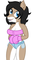 Size: 1080x1920 | Tagged: safe, artist:toyminator900, furbooru exclusive, oc, oc only, oc:roxanne bennett, canine, fox, mammal, anthro, 2020, blue eyes, bottomwear, boxing, boxing gloves, breasts, clothes, daisy dukes, female, phone, shorts, simple background, smiling, solo, solo female, transparent background, tube top