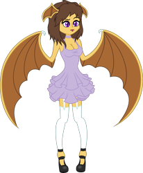 Size: 2477x3000 | Tagged: safe, artist:lightningbolt, furbooru exclusive, oc, oc only, oc:midnight cakepowder, bat, mammal, anthro, friendship is magic, hasbro, my little pony, 2019, anthrofied, bat wings, breasts, cleavage, clothes, commission, digital art, dress, fangs, female, high res, phone, purple eyes, shoes, simple background, slit pupils, solo, solo female, transparent background, vector, webbed wings, wings