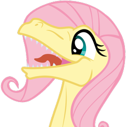 Size: 500x500 | Tagged: safe, artist:the smiling pony, derpibooru badge, fluttershy (mlp), oc, oc:raptorshy, dinosaur, raptor, theropod, velociraptor, feral, friendship is magic, hasbro, my little pony, .svg available, 1:1, 2019, female, low res, open mouth, reaction image, side view, simple background, smiling, solo, solo female, species swap, teal eyes, transparent background, vector