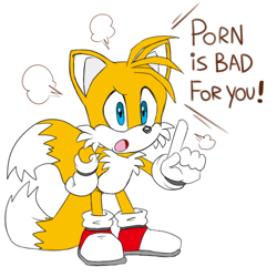 Size: 500x500 | Tagged: artist needed, safe, miles "tails" prower (sonic), canine, fox, mammal, anthro, plantigrade anthro, sega, sonic the hedgehog (series), blatant lies, blue eyes, clothes, dialogue, dipstick tail, english text, fluff, fluffy, fluffy tail, front view, looking at you, looking back, looking back at you, low res, male, multiple tails, open mouth, orange tail, reaction image, shoes, side mouth, simple background, solo, solo male, tail, tail fluff, talking, three-quarter view, two tails, unamused, white background, white tail