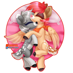Size: 900x900 | Tagged: safe, artist:sickly_sour, oc, oc only, oc:fire gemdrops, oc:silver lining, cervid, deer, equine, fictional species, mammal, pegasus, pony, feral, friendship is magic, hasbro, my little pony, 2020, animal ears, artist name, bandanna, bed, brown fur, clothes, cuddling, digital art, duo, eyes closed, feathered wings, female, female/female, feral/feral, freckles, full body, gray fur, gray hair, grey fur, grey hair, happy, hooves, hug, hugging, lying, lying down, neckerchief, on back, on bed, on side, partially transparent background, pegadeer, pillow, red hair, scarf, shipping, short tail, simple background, snuggling, spotted butt, spotted tail, spread wings, tail, transparent background, underhoof, wings
