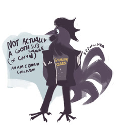 Size: 1280x1391 | Tagged: safe, artist:bedupolker, part of a set, bird, chicken, galliform, semi-anthro, star wars, 2018, ambiguous gender, black eyes, bottomwear, clothes, digital art, feathered wings, feathers, folded wings, jacket, pants, shirt, signature, simple background, solo, solo ambiguous, tail, text, text on clothing, text on shirt, text on topwear, topwear, undershirt, white background, wings