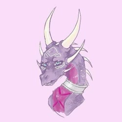 Size: 411x411 | Tagged: safe, artist:morbidfawn, cynder the dragon (spyro), dragon, fictional species, reptile, western dragon, feral, spyro the dragon (series), the legend of spyro, 1:1, 2020, blue eyes, bust, dragoness, female, horns, low res, portrait, simple background, solo, solo female