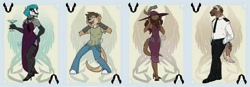 Size: 1024x358 | Tagged: oc needed, safe, artist:bluekite, artist:sky-railroad, oc, oc only, oc:olivia, badger, mammal, mink, mustelid, otter, wolverine, anthro, prance card game, 2020, alcohol, clothes, female, furry wearing fur, group, male, owo, police, prance, tail, thotter