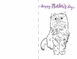 Size: 1080x834 | Tagged: safe, artist:petsketchesbykat, cat, feline, mammal, feral, 2020, ambiguous gender, card, english text, front view, fur, line art, lineart, mother's day, simple background, solo, solo ambiguous, tail, text, white background